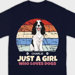 Custom American Cocker Spaniel Basic Tee - Just A Girl Who Loves Dogs Vintage Sun Retro Shirt - 89Prints