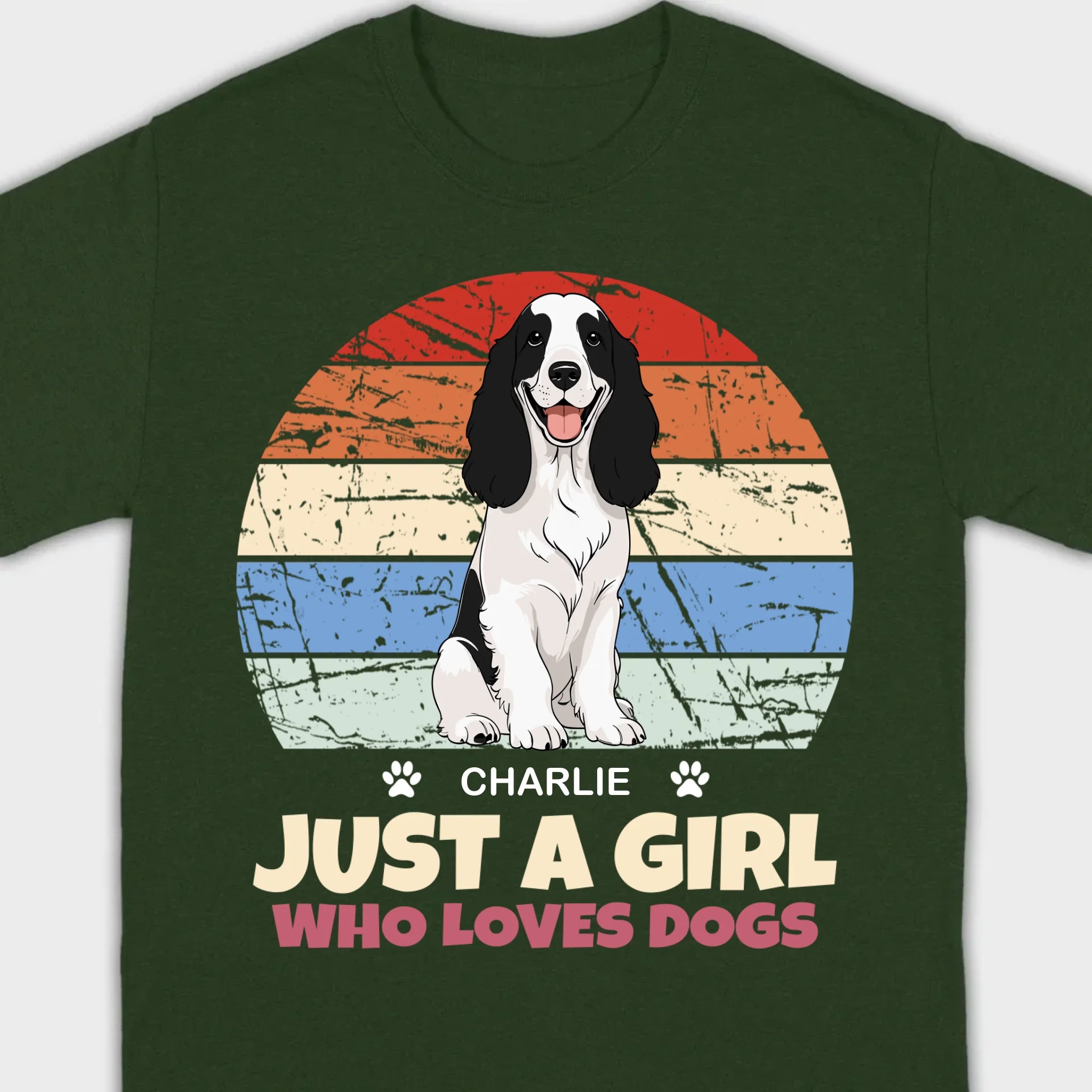 Custom American Cocker Spaniel Basic Tee - Just A Girl Who Loves Dogs Vintage Sun Retro Shirt - 89Prints
