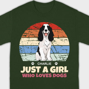 Custom American Cocker Spaniel Basic Tee - Just A Girl Who Loves Dogs Vintage Sun Retro Shirt - 89Prints