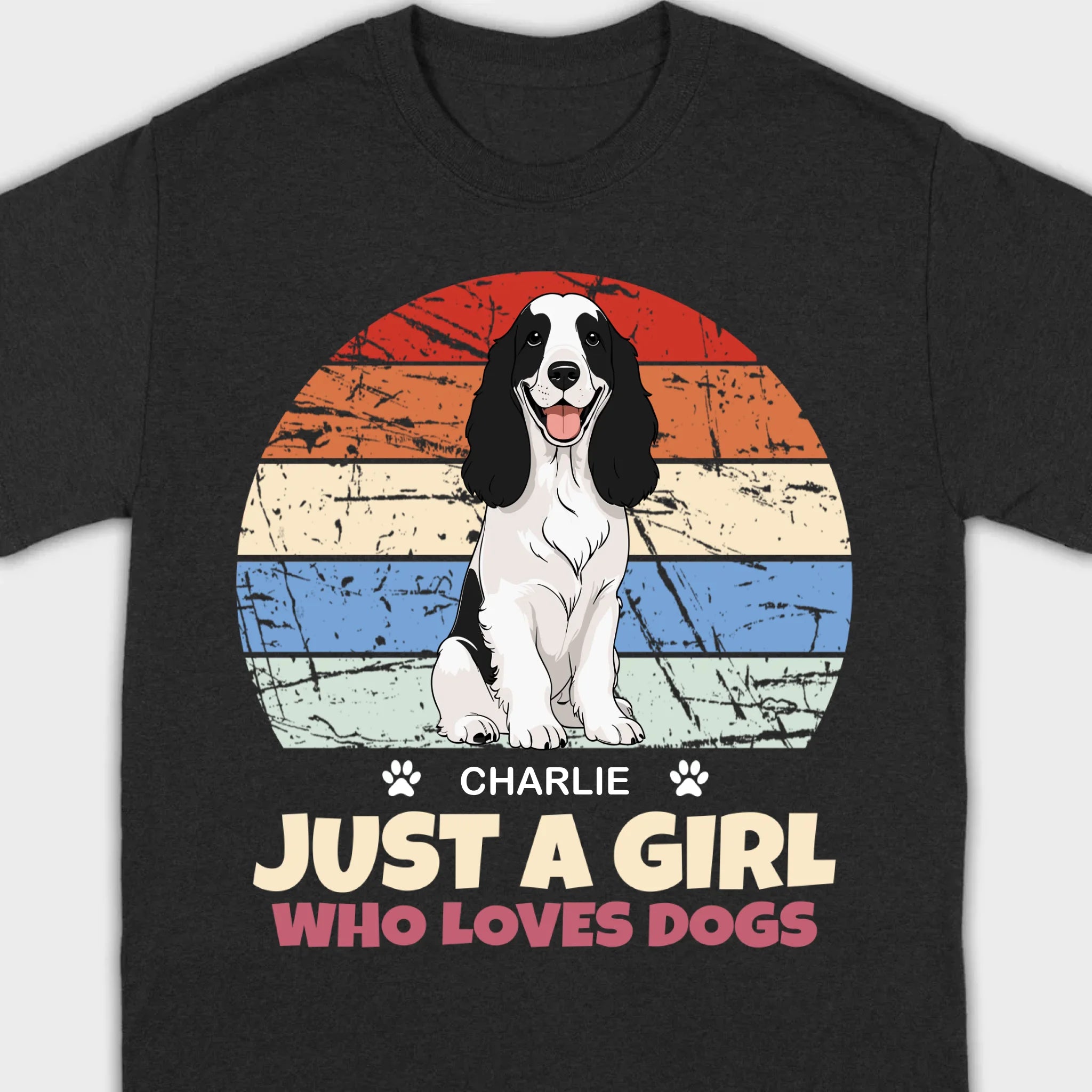 Custom American Cocker Spaniel Basic Tee - Just A Girl Who Loves Dogs Vintage Sun Retro Shirt - 89Prints