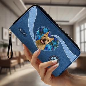 Custom Dog Picture Wallet - Floral Heart Design With Name & Paw Print - 89Prints