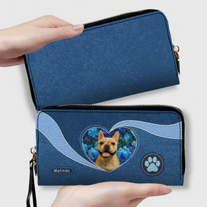 Custom Dog Picture Wallet - Floral Heart Design With Name & Paw Print - 89Prints