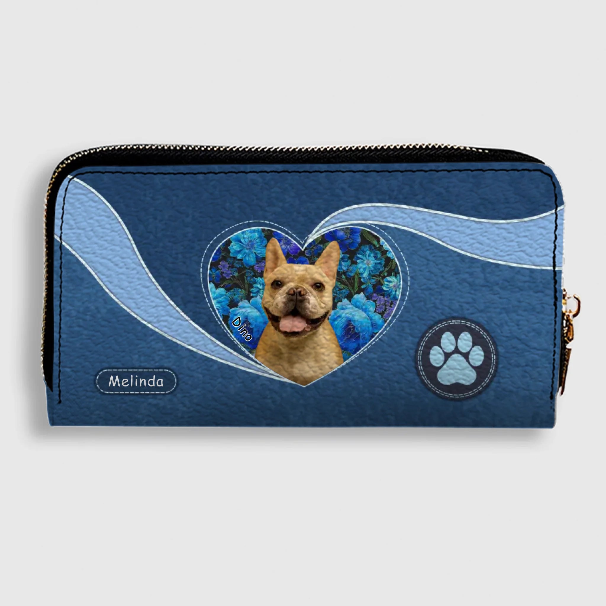 Custom Dog Picture Wallet - Floral Heart Design With Name & Paw Print - 89Prints
