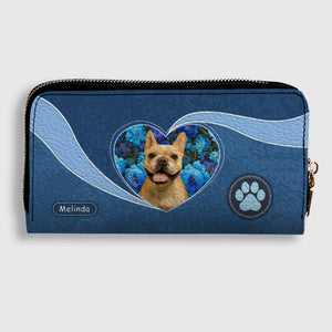 Custom Dog Picture Wallet - Floral Heart Design With Name & Paw Print - 89Prints
