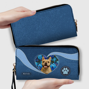Custom Dog Picture Wallet - Floral Heart Design With Name & Paw Print - 89Prints
