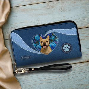 Custom Dog Picture Wallet - Floral Heart Design With Name & Paw Print - 89Prints