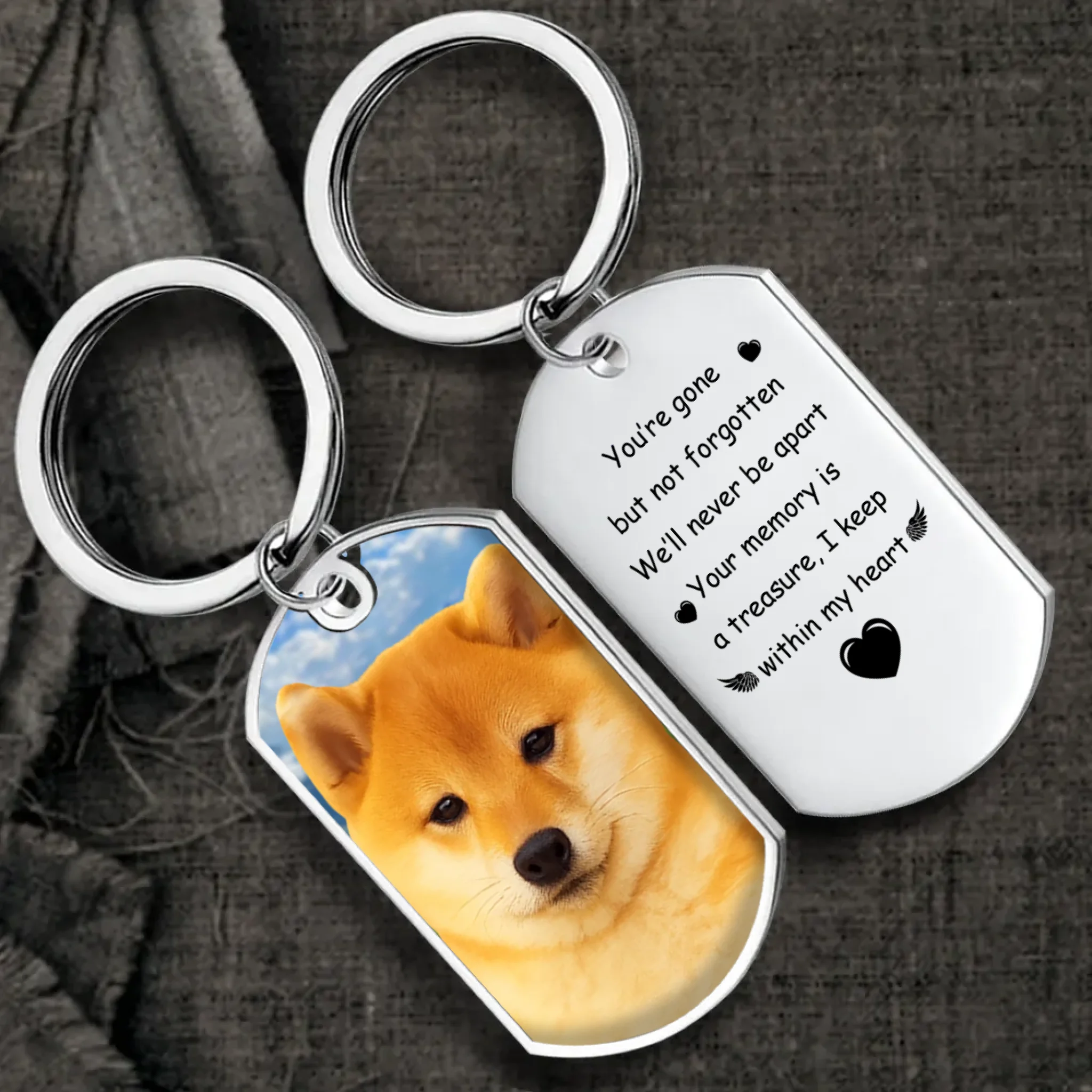 Never Apart, Forever Remembered Personalized Dog Photo Keychain – Custom Pet Memorial Keepsake – 89Prints