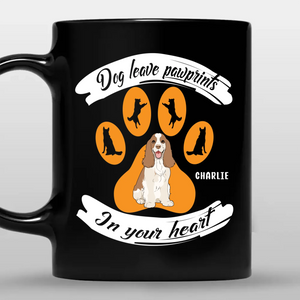 Dog Leave Pawprints In Your Heart - Custom Black Mug For Dog Lovers