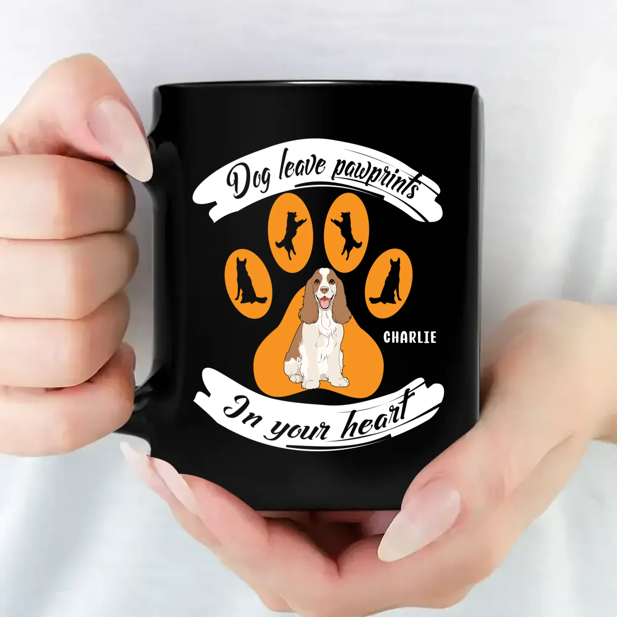 Dog Leave Pawprints In Your Heart - Custom Black Mug For Dog Lovers
