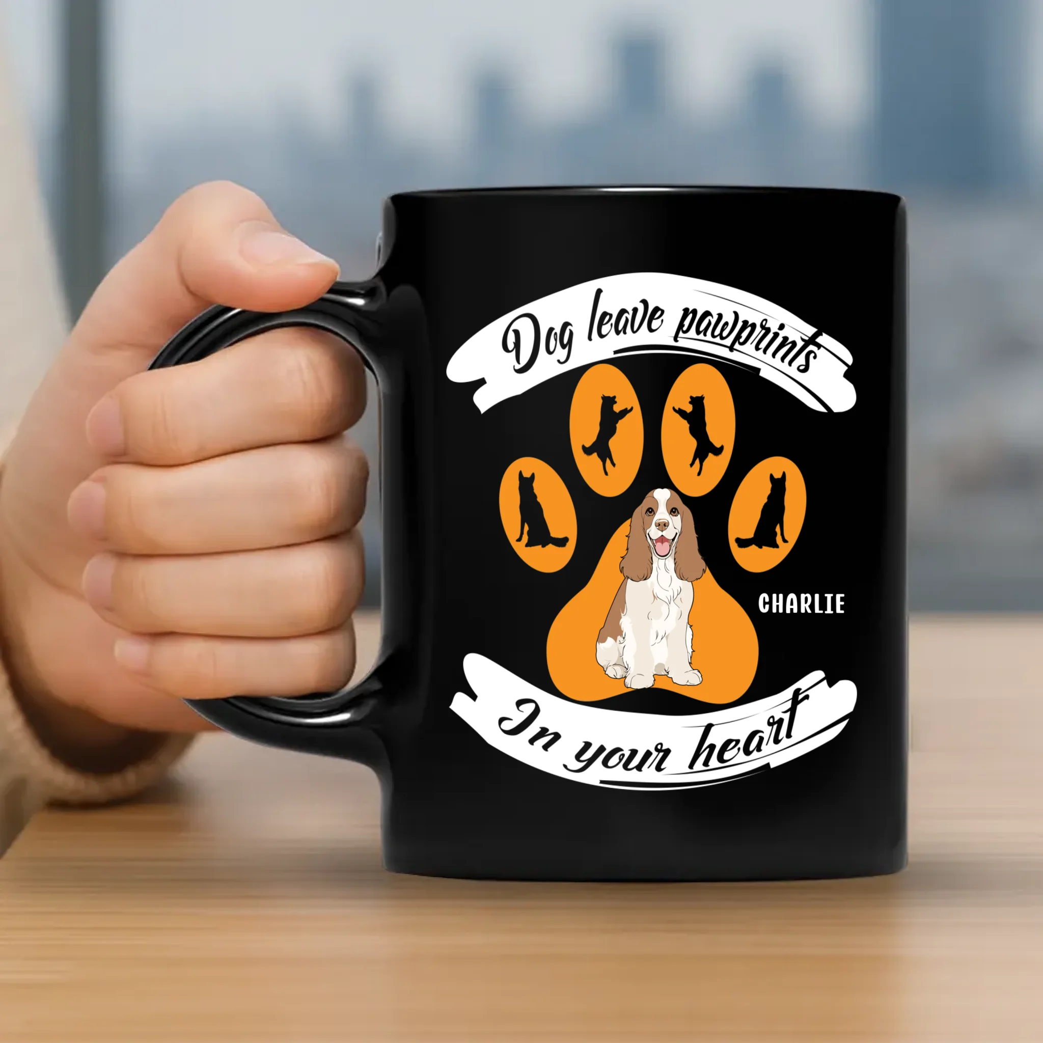 Dog Leave Pawprints In Your Heart - Custom Black Mug For Dog Lovers