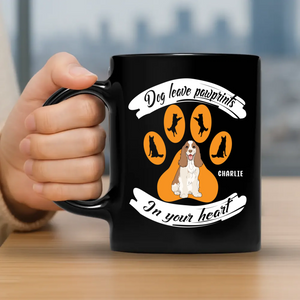 Dog Leave Pawprints In Your Heart - Custom Black Mug For Dog Lovers