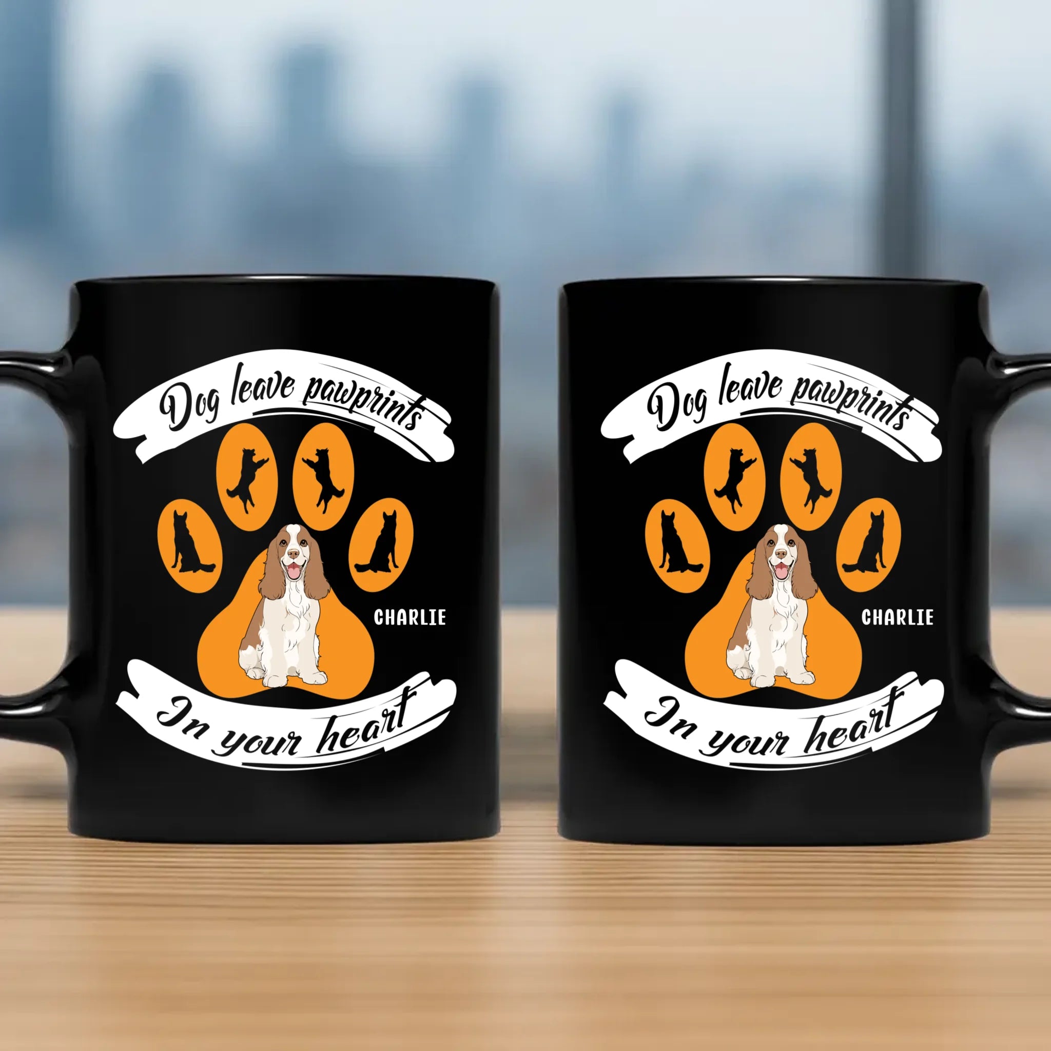 Dog Leave Pawprints In Your Heart - Custom Black Mug For Dog Lovers