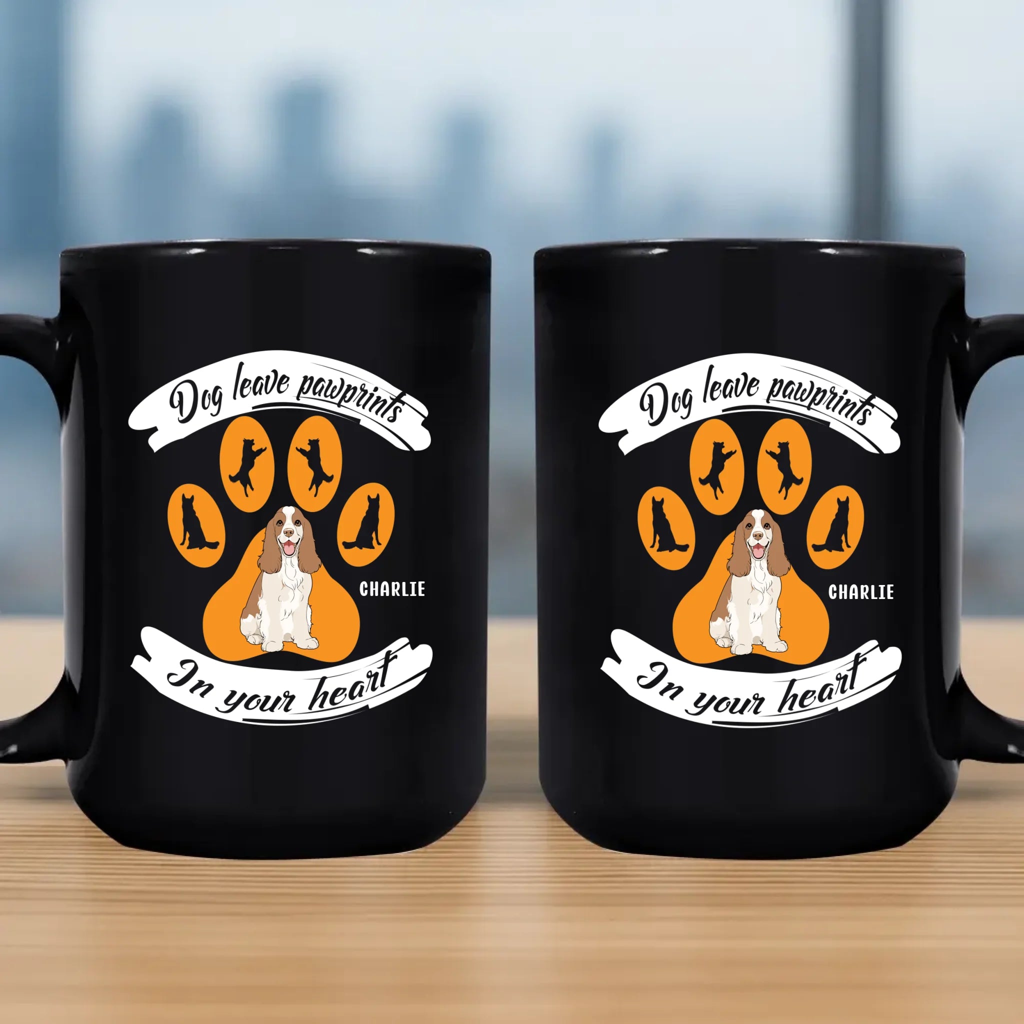 Dog Leave Pawprints In Your Heart - Custom Black Mug For Dog Lovers
