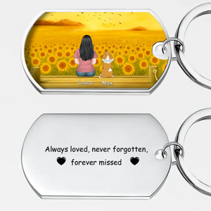 Personalized Pet Remembrance Keychain “Always Loved, Never Forgotten” – Custom Dog Illustration & Name Gift