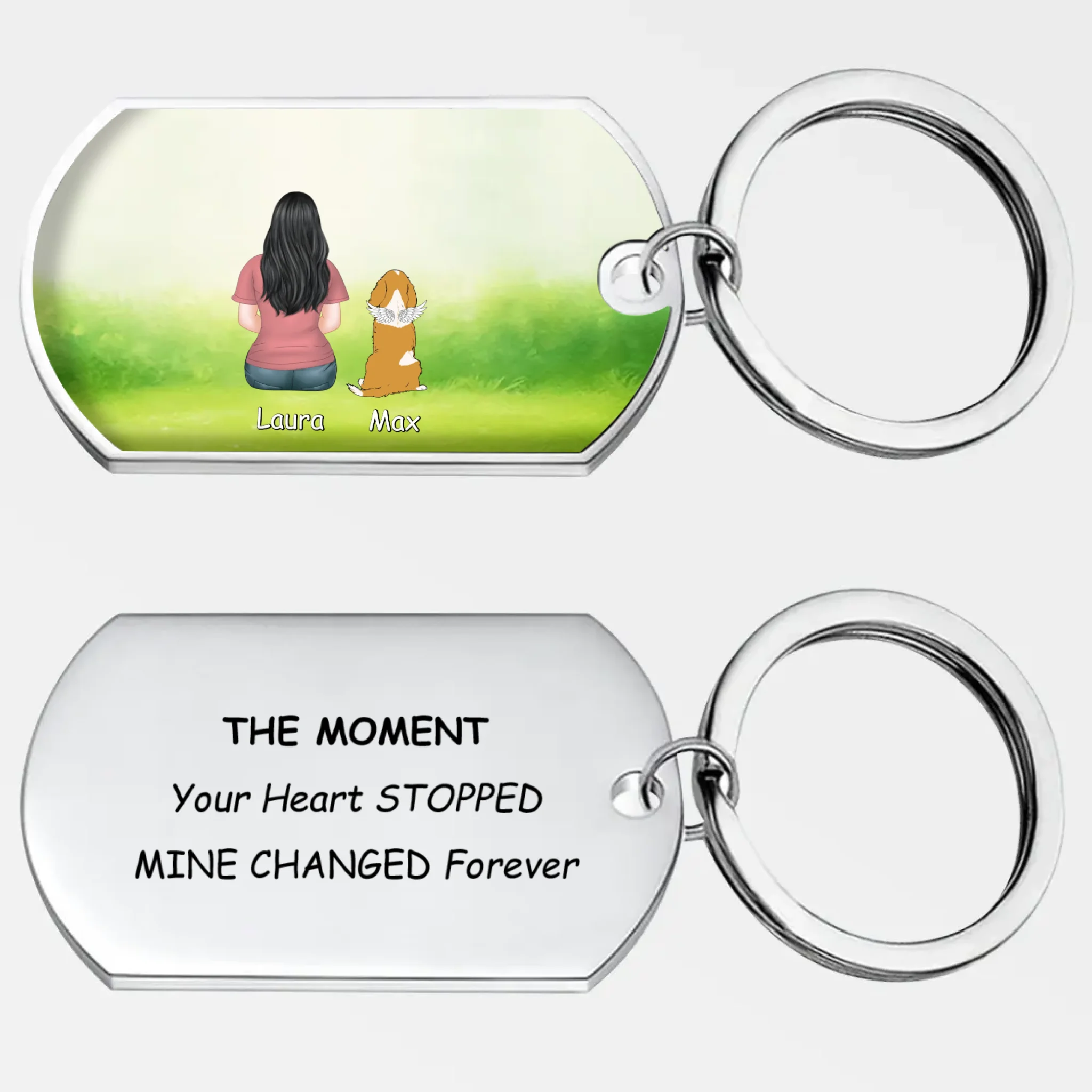 Personalized Pet Loss Keychain “Mine Changed Forever” – Custom Dog Illustration & Names Keepsake - 89Prints