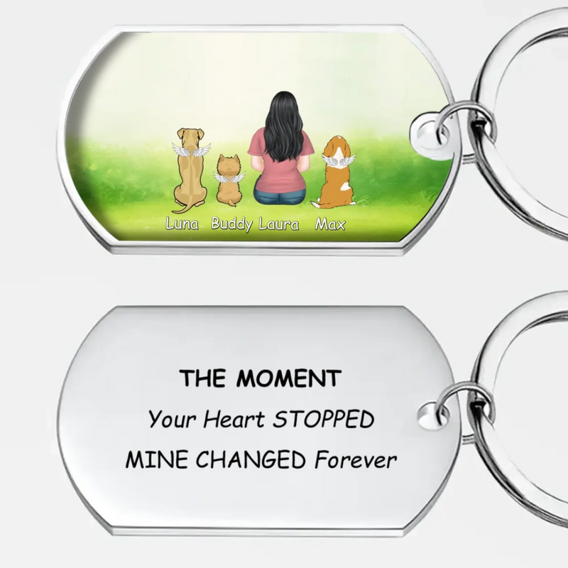 Personalized Pet Loss Keychain “Mine Changed Forever” – Custom Dog Illustration & Names Keepsake - 89Prints