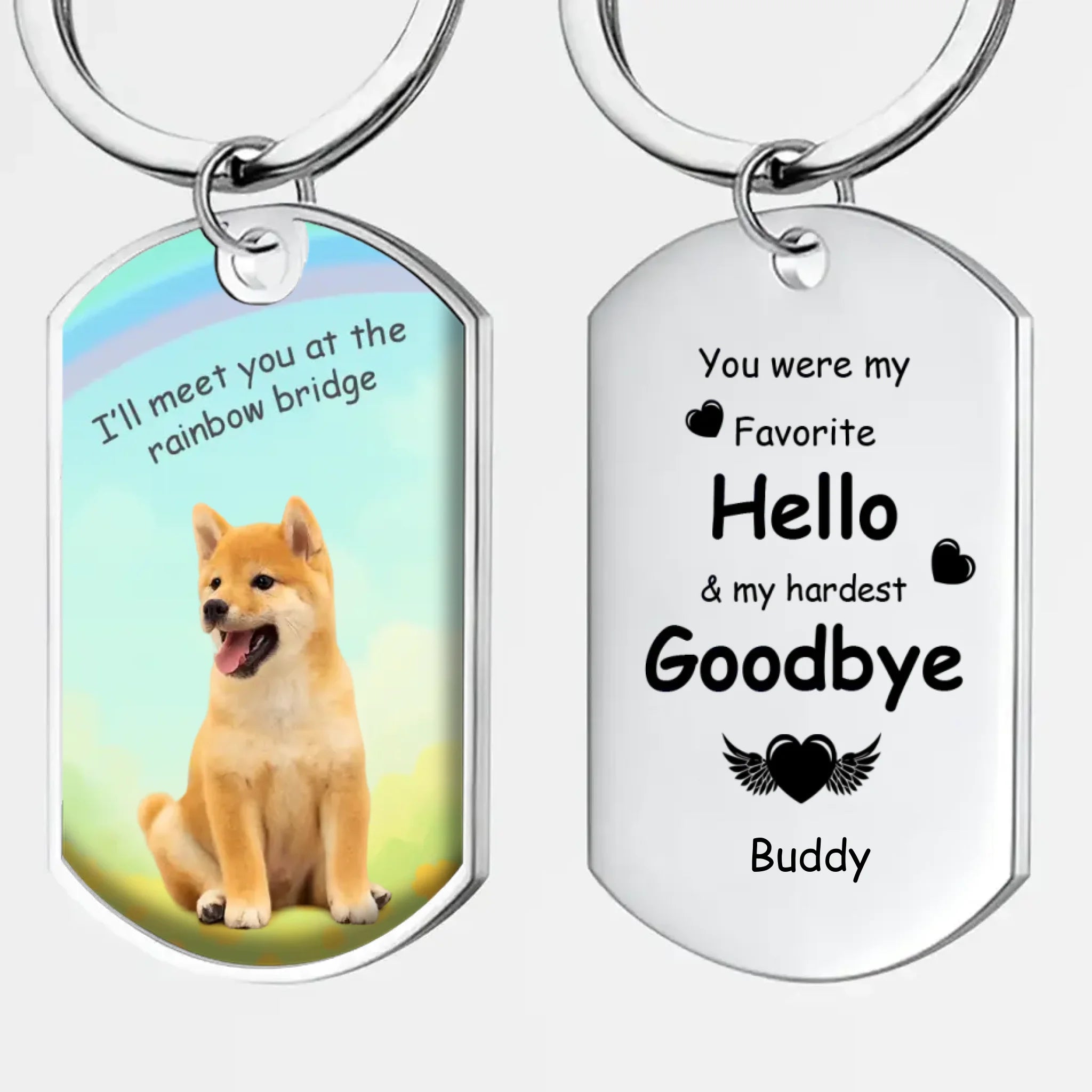 Personalized Pet Photo & Name Keychain “Hello & Goodbye” – Rainbow Bridge Keepsake Gift - 89Prints
