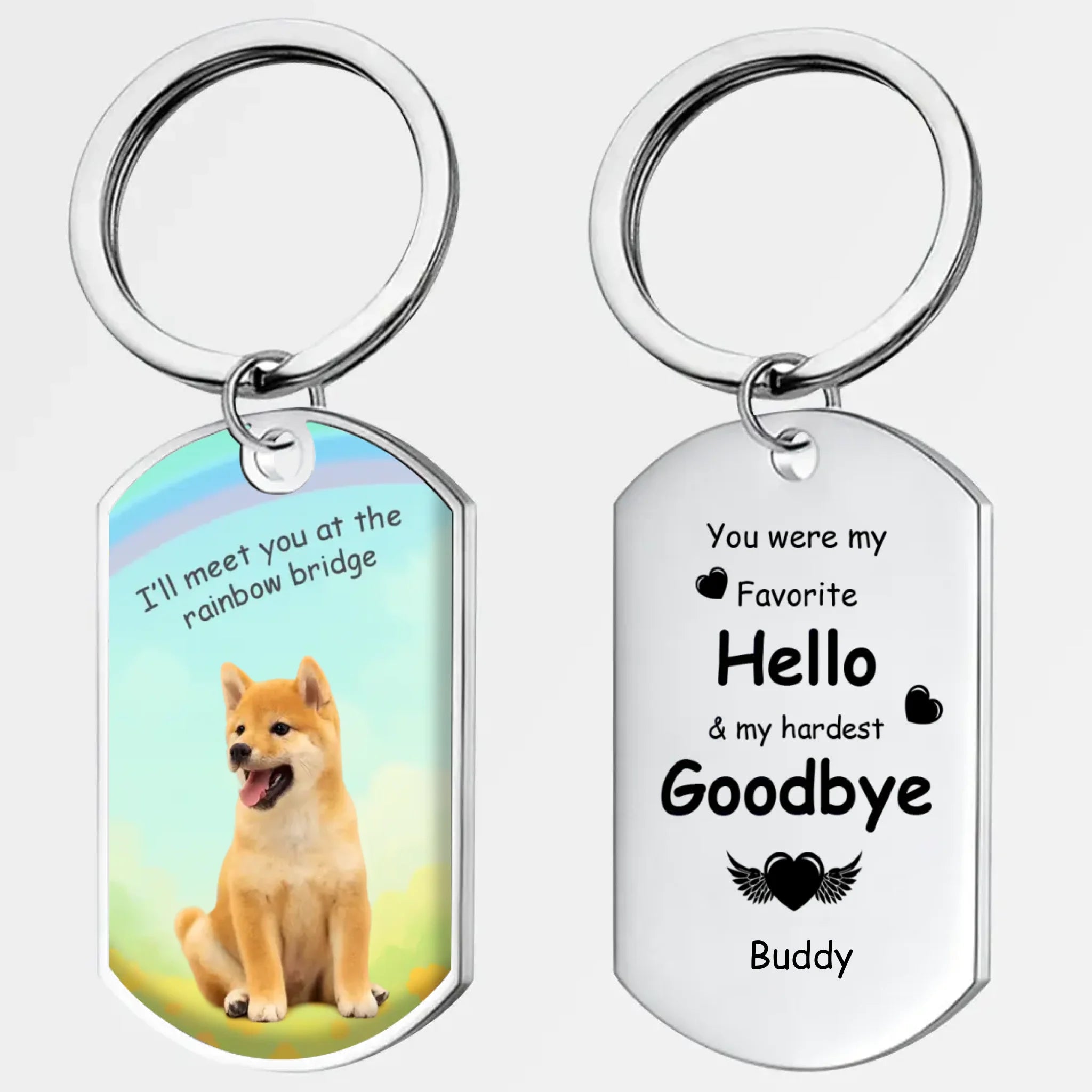 Personalized Pet Photo & Name Keychain “Hello & Goodbye” – Rainbow Bridge Keepsake Gift - 89Prints