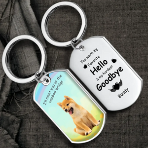 Personalized Pet Photo & Name Keychain “Hello & Goodbye” – Rainbow Bridge Keepsake Gift - 89Prints