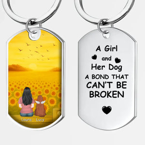 Personalized Girl & Dog Illustration Keychain “A Bond That Can’t Be Broken” – Custom Names Keepsake - 89Prints