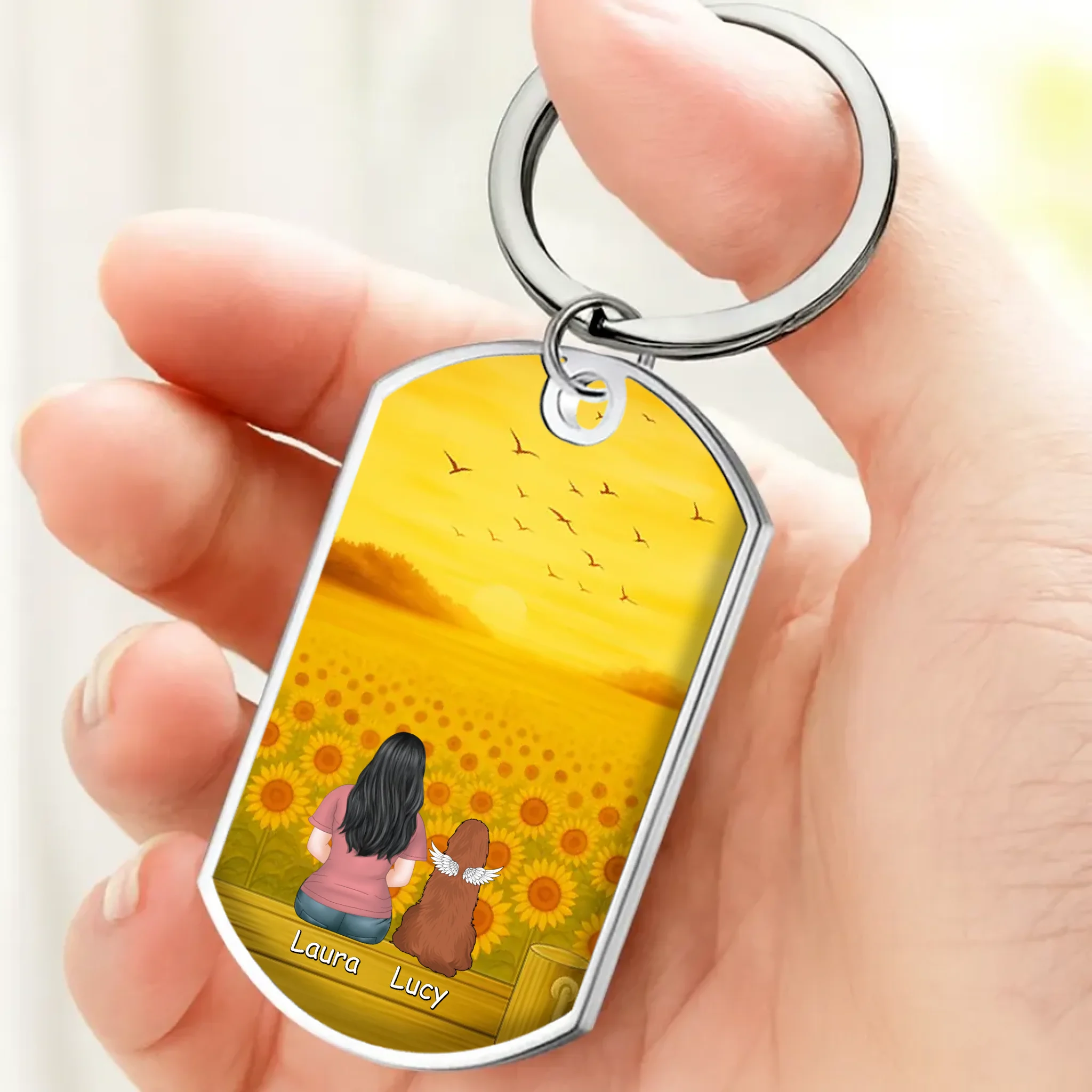 Personalized Girl & Dog Illustration Keychain “A Bond That Can’t Be Broken” – Custom Names Keepsake - 89Prints