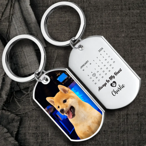 Custom Pet Photo Calendar Keychain – “Always In My Heart” Memorial Design with Name - 89Prints