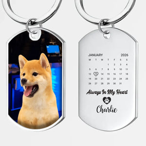 Custom Pet Photo Calendar Keychain – “Always In My Heart” Memorial Design with Name - 89Prints