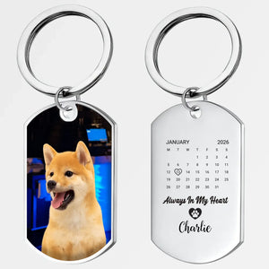 Custom Pet Photo Calendar Keychain – “Always In My Heart” Memorial Design with Name - 89Prints
