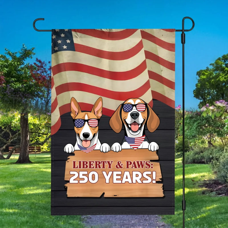 Personalized Patriotic Dog Garden Flag – Custom Pet Name “Liberty & Paws: 250 Year!”- 89Prints