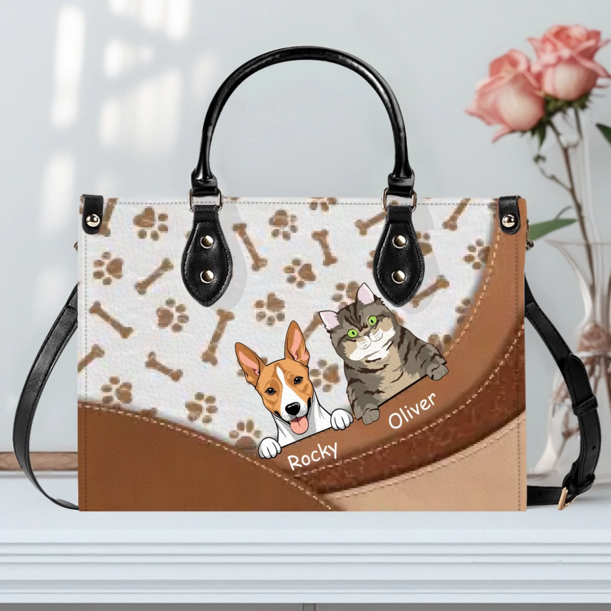 Personalized Pet Handbag – Custom Dog & Cat Names, Cute Paw Print Design - 89Prints