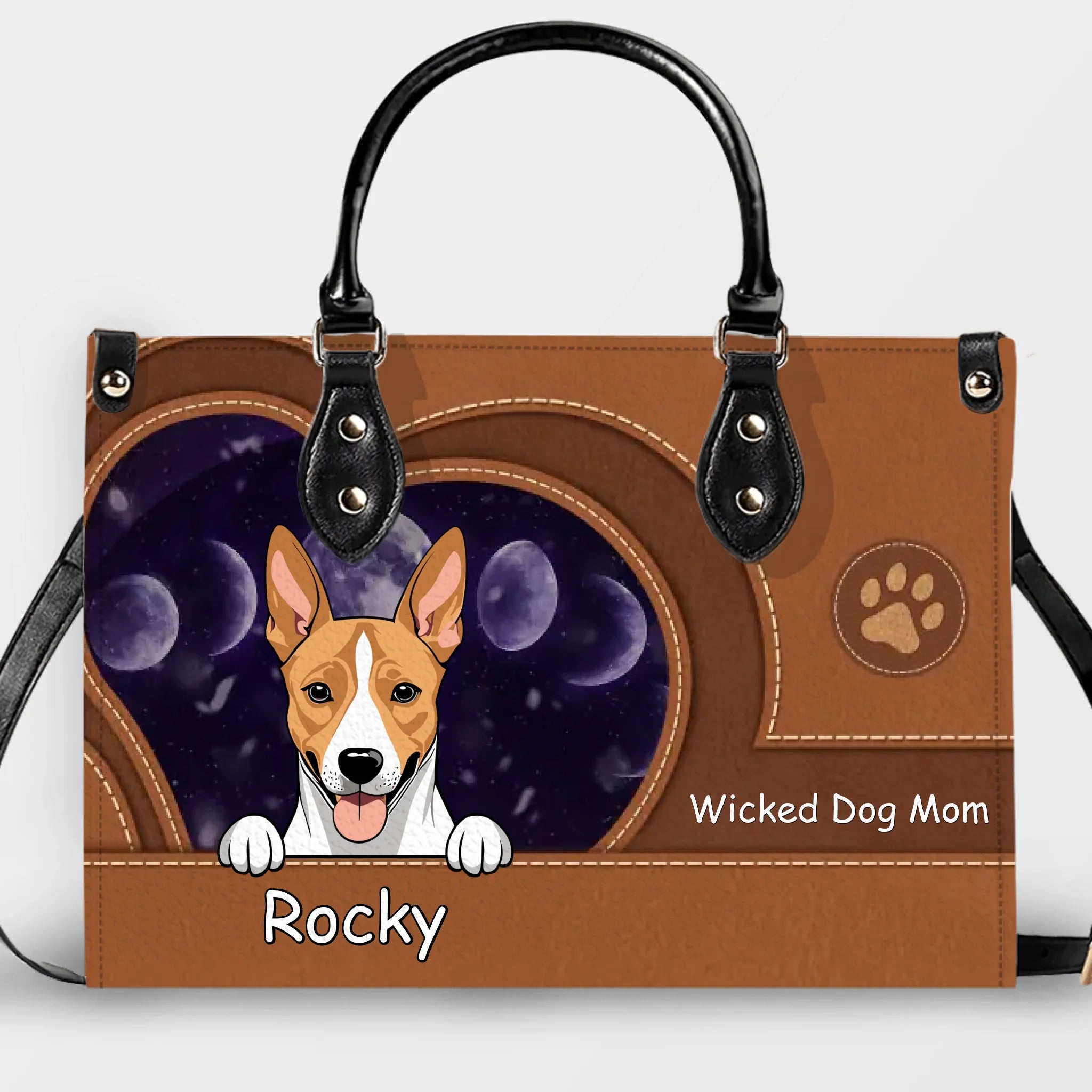 Custom Pet Handbag – Personalized Dog Name with Leather-Style Paw Pattern - 89Prints