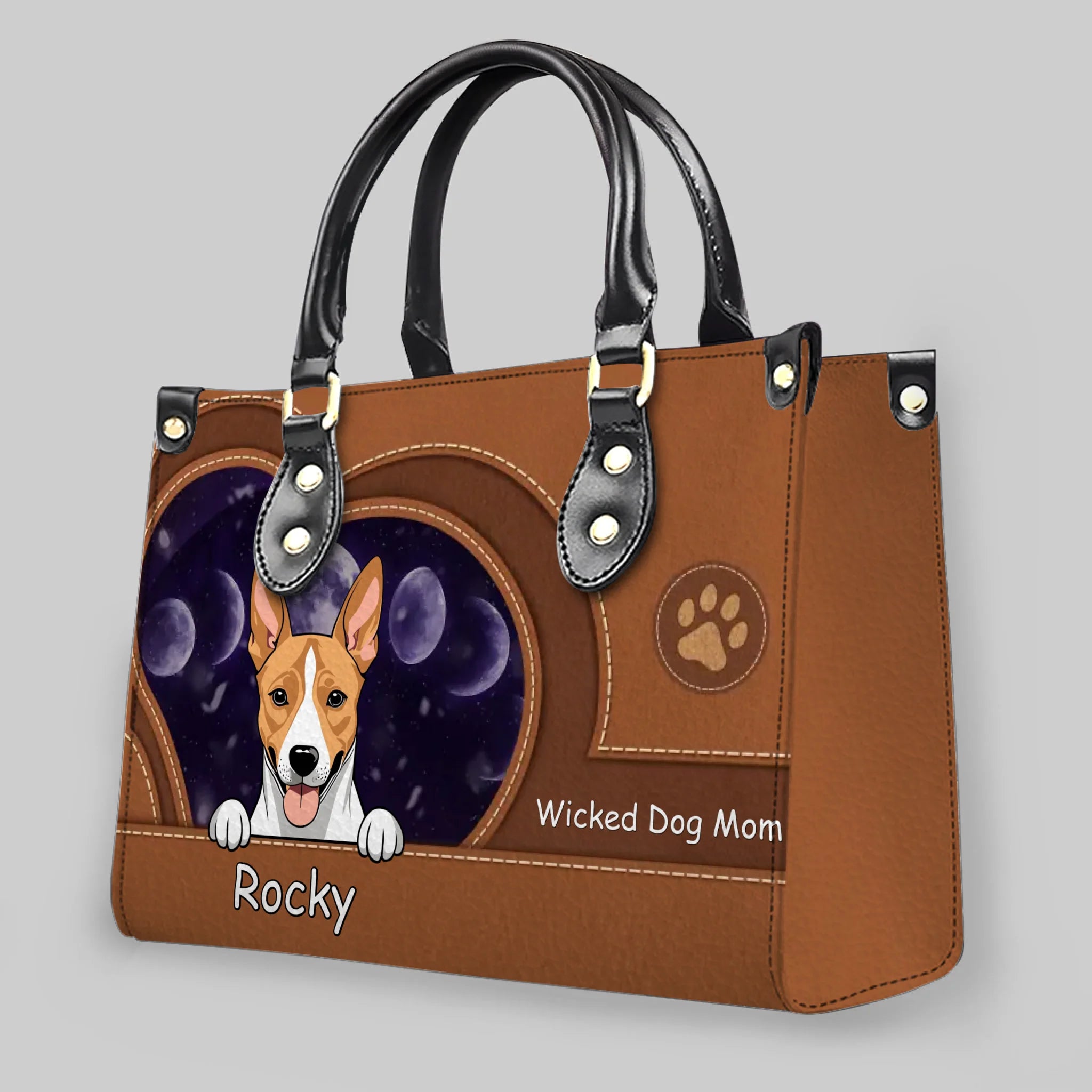 Custom Pet Handbag – Personalized Dog Name with Leather-Style Paw Pattern - 89Prints