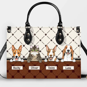 Custom Pet Illustration Handbag - Personalized Multi-Pet Names & Fur Baby Portrait HandBag - 89Prints