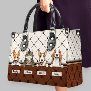 Custom Pet Illustration Handbag - Personalized Multi-Pet Names & Fur Baby Portrait HandBag - 89Prints