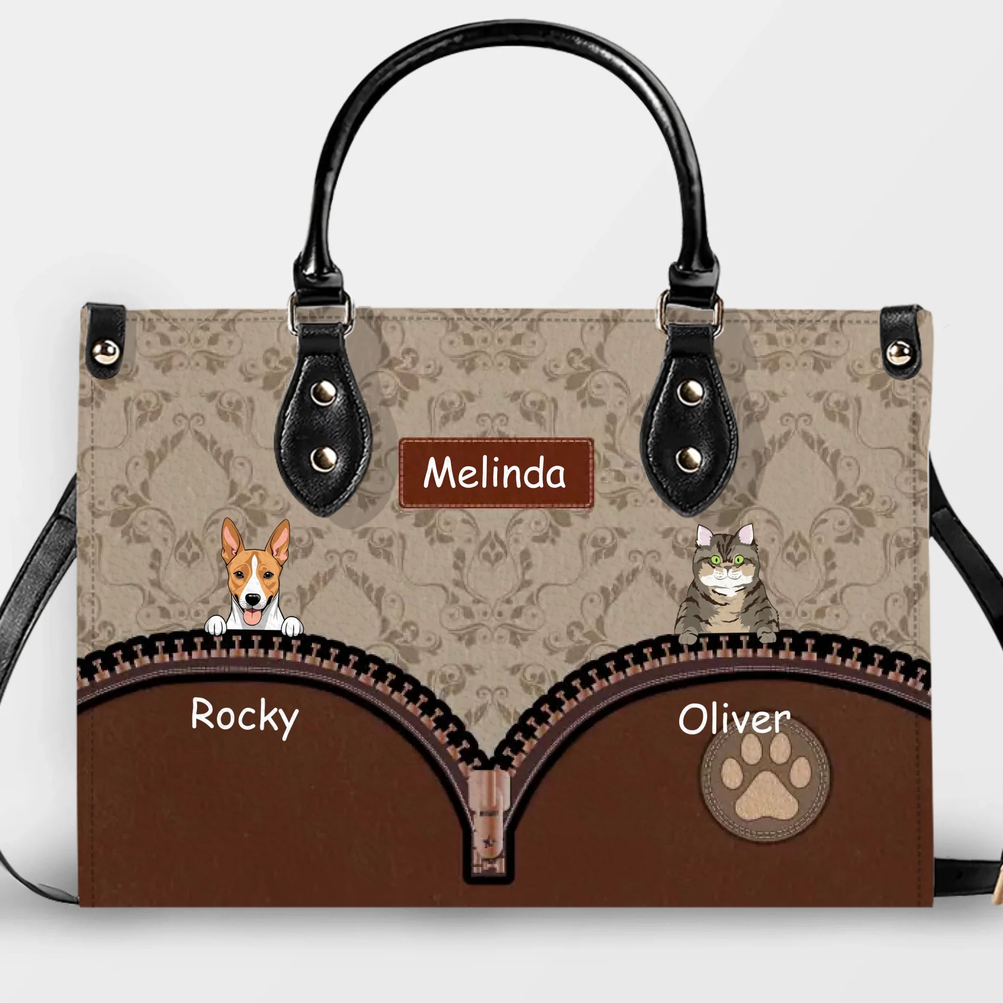 Personalized Multi-Pet Handbag with Custom Names and Fur Baby Illustration - 89Prints