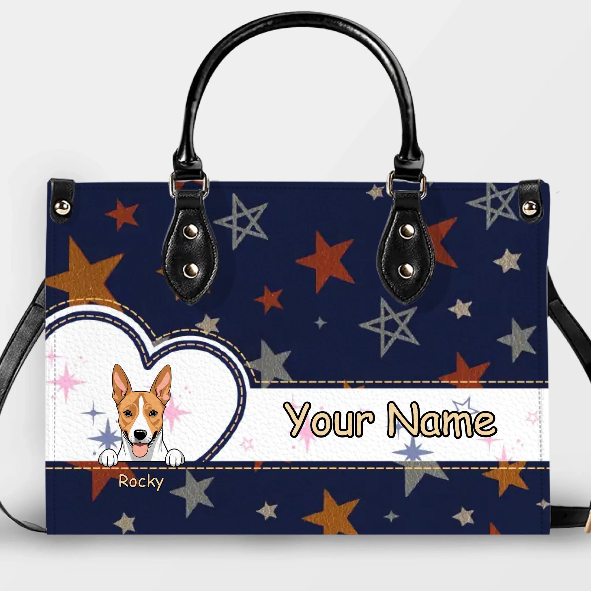 Personalized Basenji Dog Star Pattern HandBag – Custom Name & Pet Photo Handbag – 89Prints