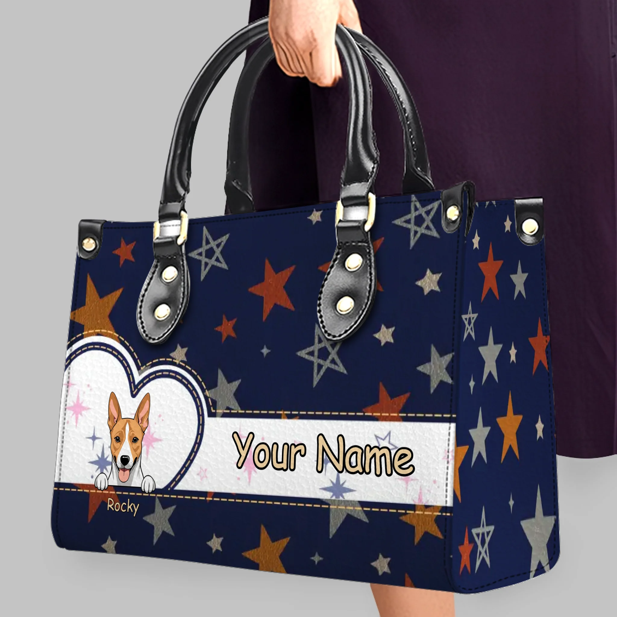 Personalized Basenji Dog Star Pattern HandBag – Custom Name & Pet Photo Handbag – 89Prints