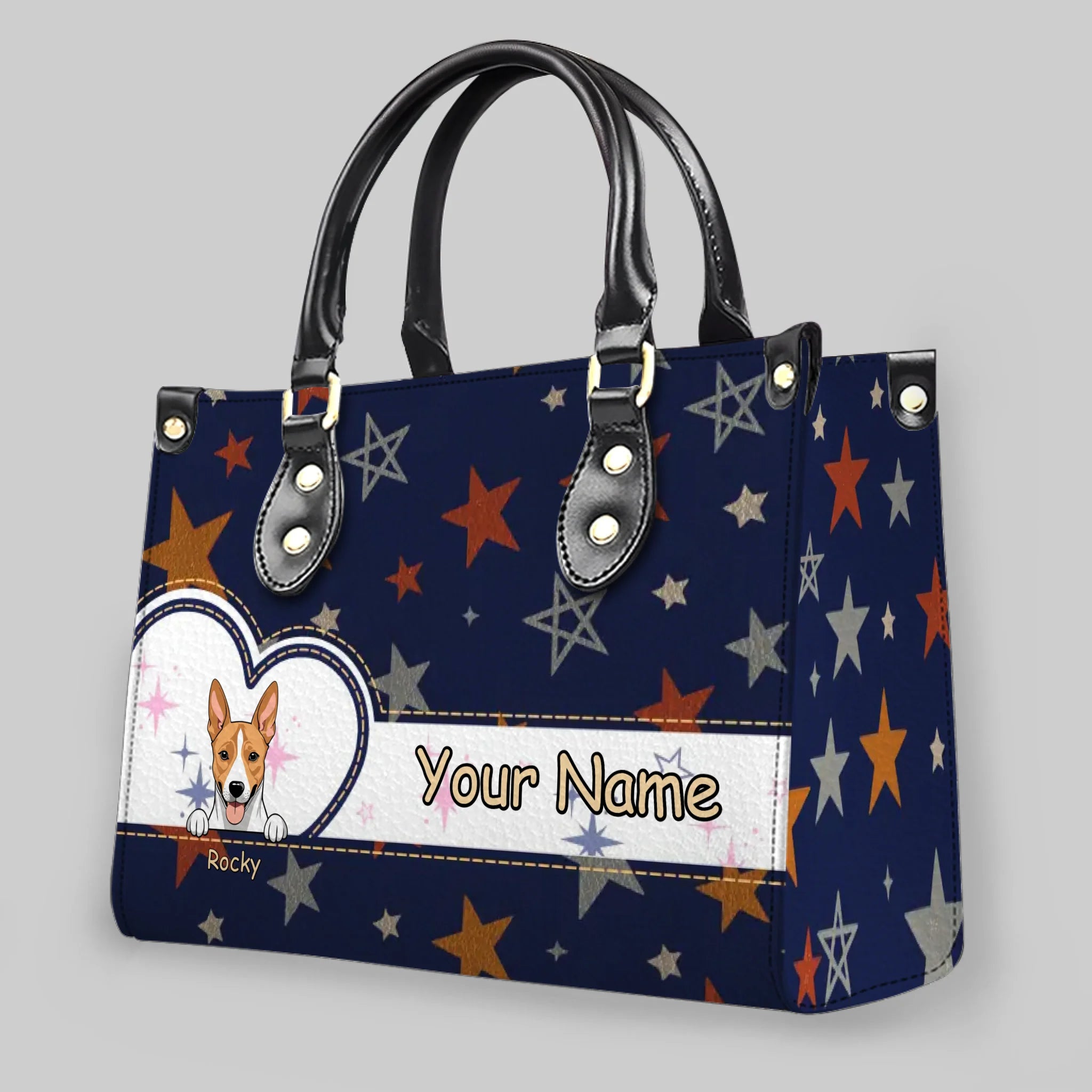 Personalized Basenji Dog Star Pattern HandBag – Custom Name & Pet Photo Handbag – 89Prints