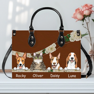 Custom Pet Art Handbag - Personalized Fur Baby Names Leather Handbag - 89Prints