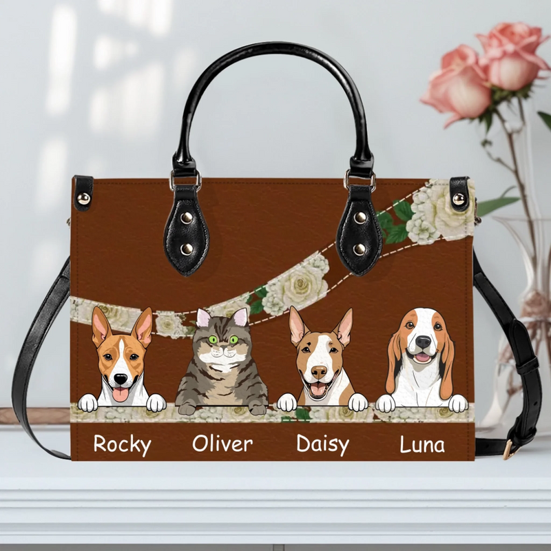Custom Pet Art Handbag - Personalized Fur Baby Names Leather Handbag - 89Prints