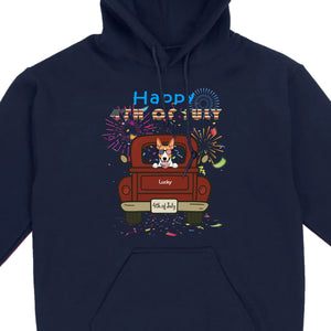 American Pup 4th of July Hoodie – Red Truck & Festive Fireworks - 89Prints