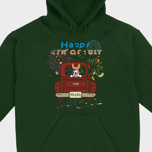 American Pup 4th of July Hoodie – Red Truck & Festive Fireworks - 89Prints