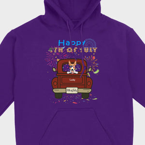 American Pup 4th of July Hoodie – Red Truck & Festive Fireworks - 89Prints