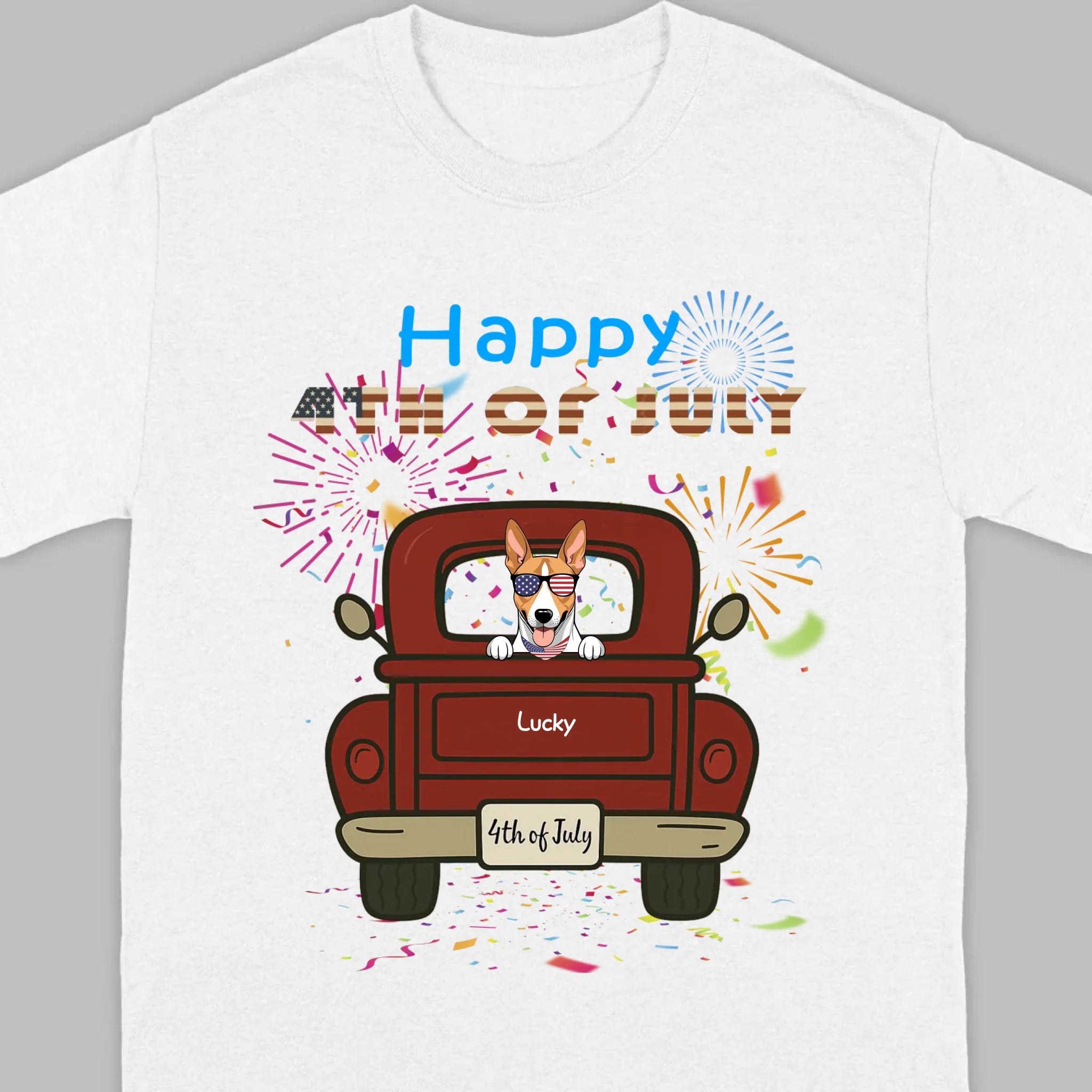 American Pup 4th of July Hoodie – Red Truck & Festive Fireworks - 89Prints
