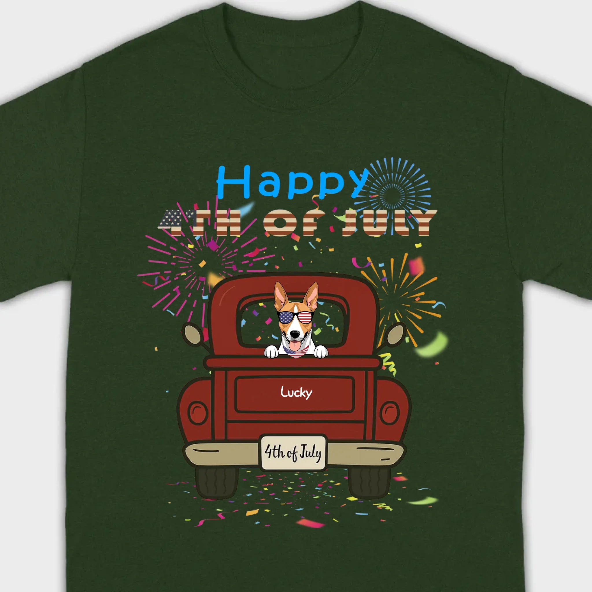 American Pup 4th of July Hoodie – Red Truck & Festive Fireworks - 89Prints
