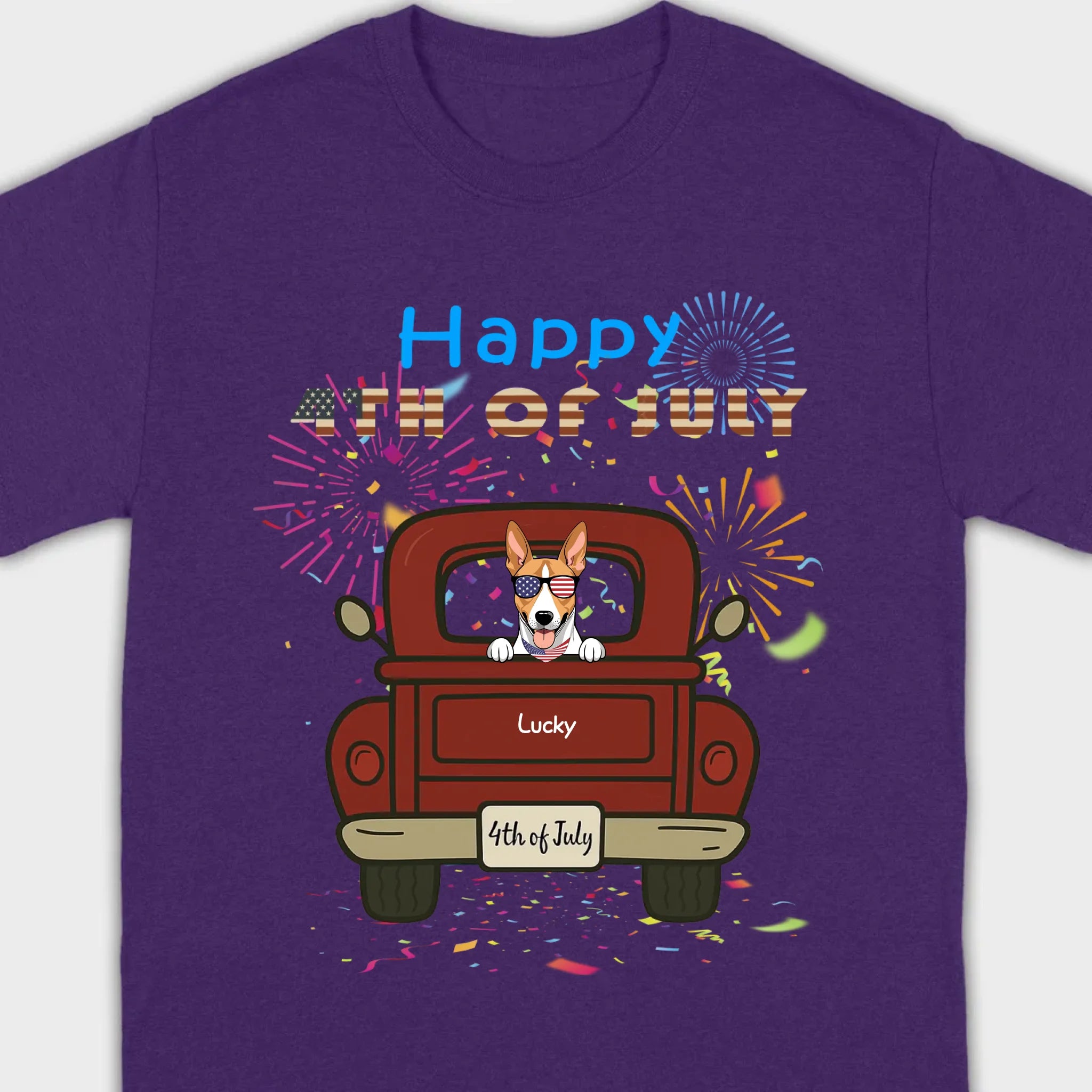 American Pup 4th of July Hoodie – Red Truck & Festive Fireworks - 89Prints