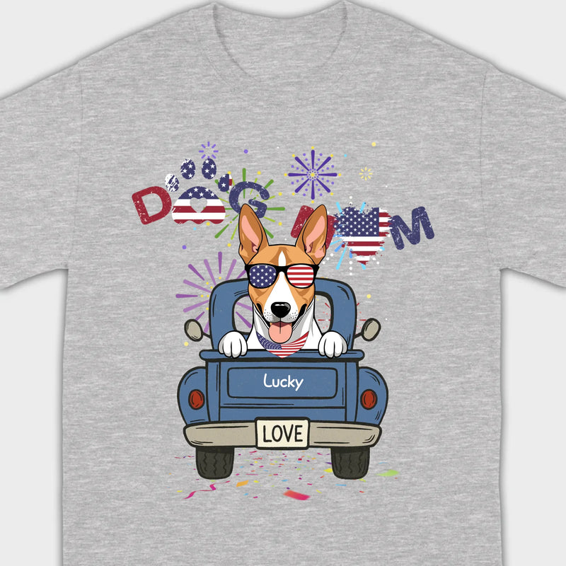 Dog Mom Patriotic Tee – Fun Fireworks & American Flag Dog Art - 89Prints