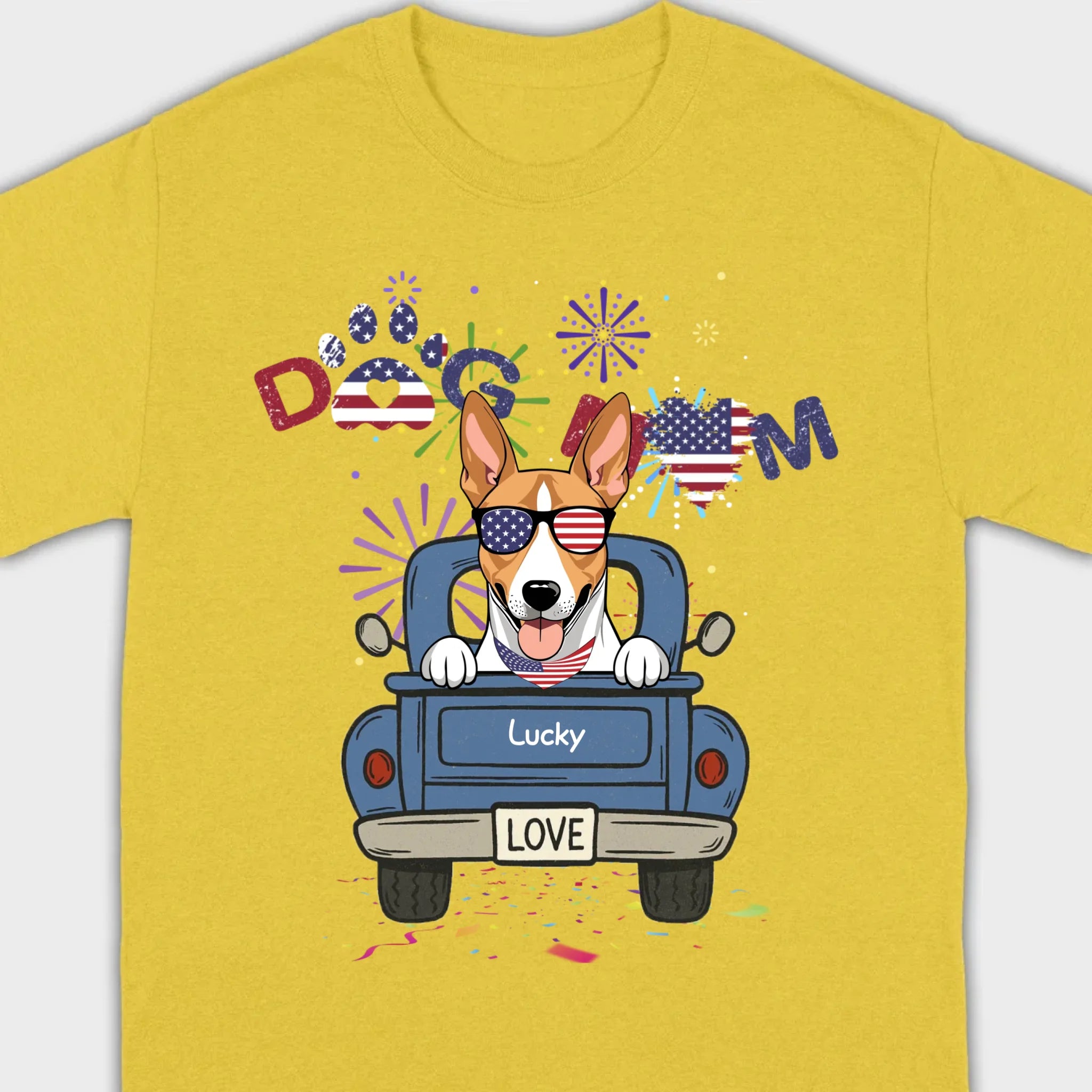 Dog Mom Patriotic Tee – Fun Fireworks & American Flag Dog Art - 89Prints