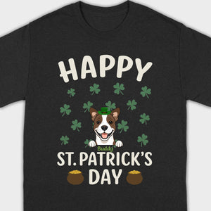 St. Patrick’s Day Dog Shirt – Cute Dog in Leprechaun Hat with Gold Pots & “Happy St. Patrick’s Day” Graphic - 89Prints
