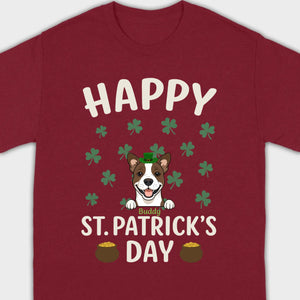 St. Patrick’s Day Dog Shirt – Cute Dog in Leprechaun Hat with Gold Pots & “Happy St. Patrick’s Day” Graphic - 89Prints